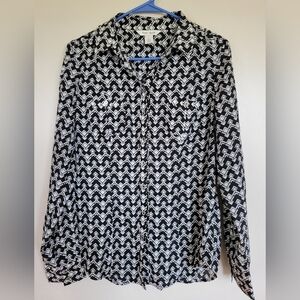 White House Black Market Geometric Long Sleeve Button-Up Blouse Size 8